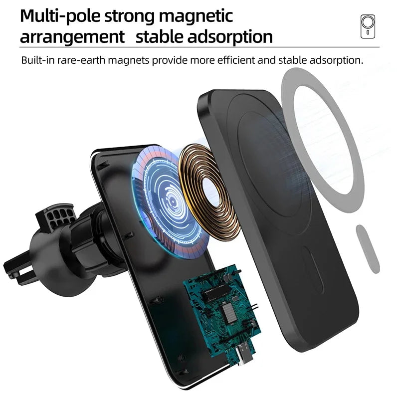 Magnetic Car Holder with a 15w Fast Qi Wireless Charging